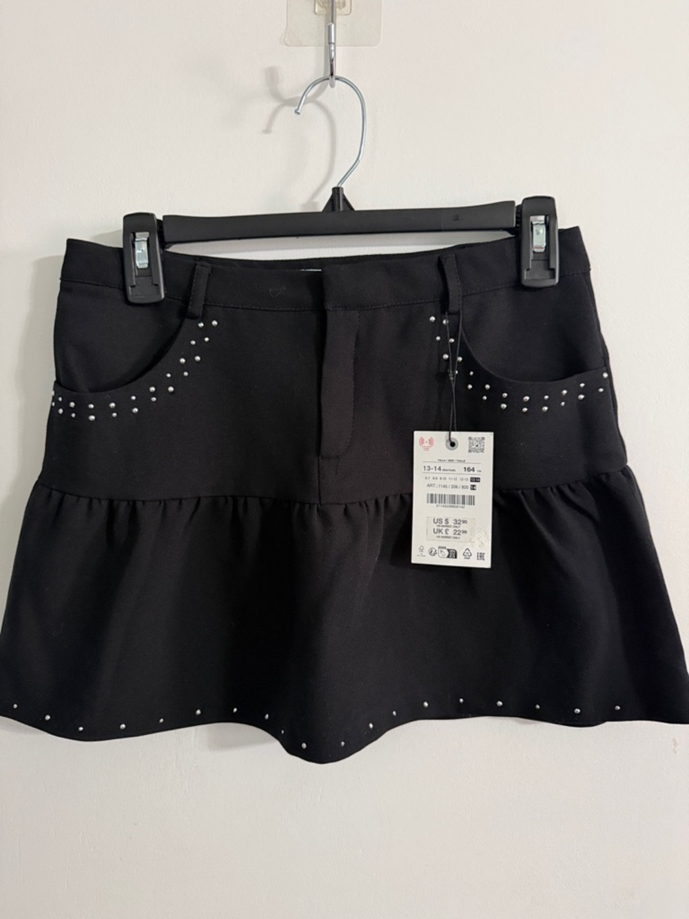 Zara Black Mini Skirt with Rhinestone Pocket Detail